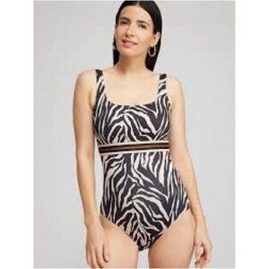 Chico’s Gottex Zebra Modest One Piece Swimsuit SZ 12 Color Black/Brown